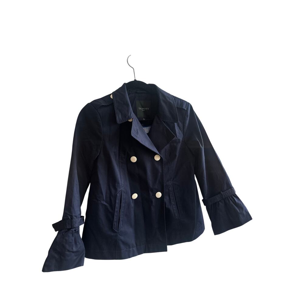 Talbots Petite Navy Double Breasted Peacoat NWOT Gingham Lining Anchor Buttons